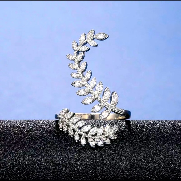 Marquise Fern Leaf Adjustable Ring, Cocktail Ring, S925 Statement Ring - Picture 4 of 5